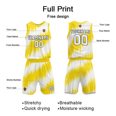 Custom Yellow Reversible Basketball Suit for Adults and Kids Personalized Jersey enthsush
