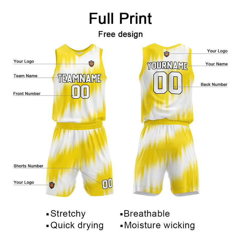 Custom Yellow Reversible Basketball Suit for Adults and Kids Personalized Jersey