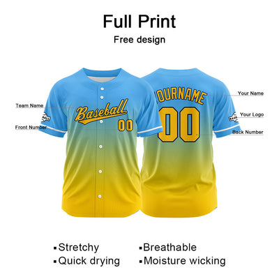 Custom Full Print Design Authentic Baseball Jersey yellow-light blue enthsush