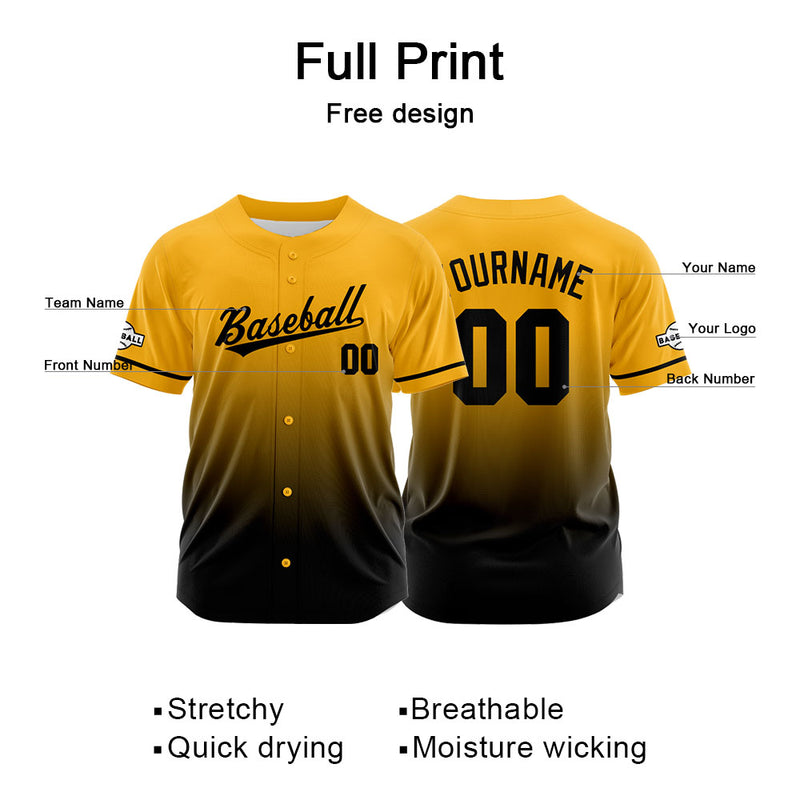 Custom Full Print Design Authentic Baseball Jersey black-yellow