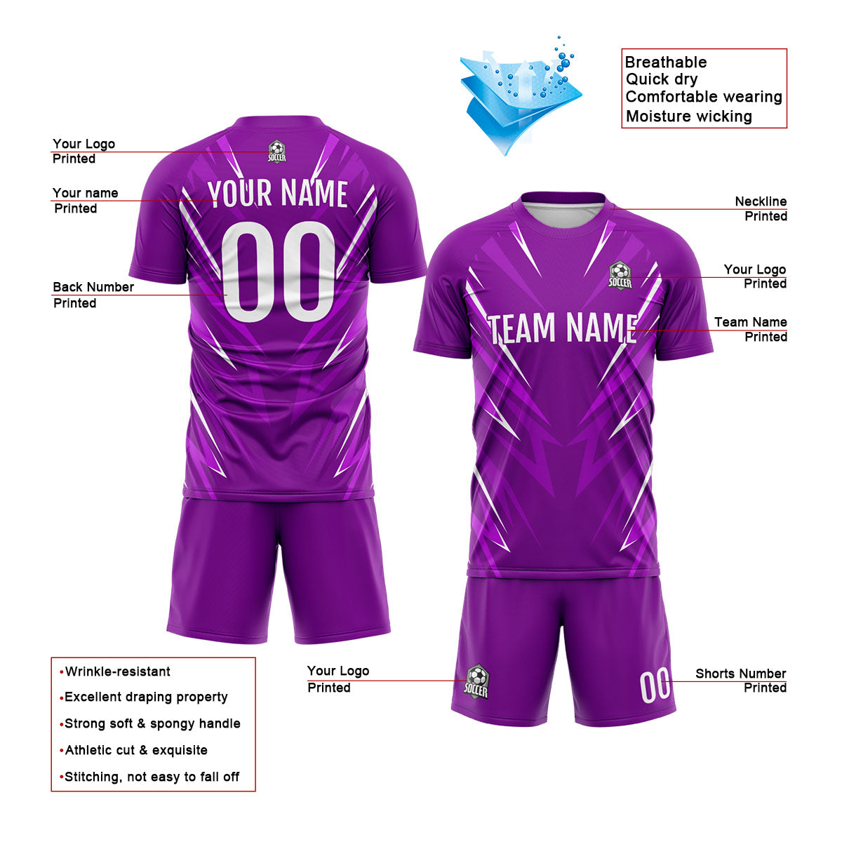 Custom Purple Soccer Jerseys for Men Women Personalized Soccer Uniforms for Adult and Kid enthsush