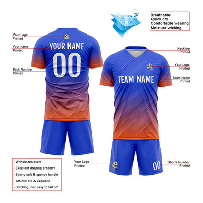 Custom Soccer Jerseys for Men Women Personalized Soccer Uniforms for Adult and Kid Blue&Orange enthsush
