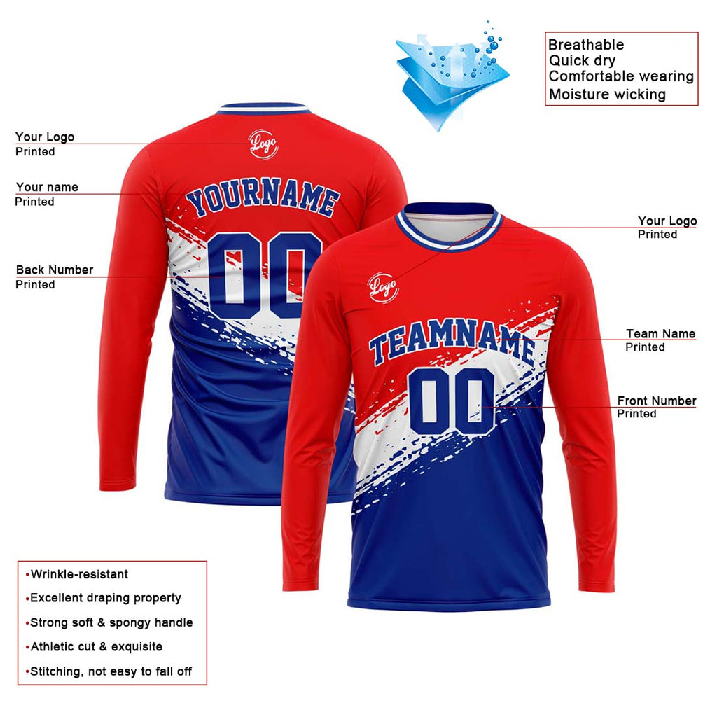 Custom Basketball Soccer Football Shooting Long T-Shirt for Adults and Kids Red&Royal enthsush