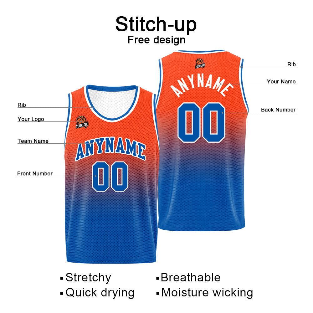 Custom Basketball Jersey Personalized Stitched Team Name Number Logo Orange&Blue enthsush