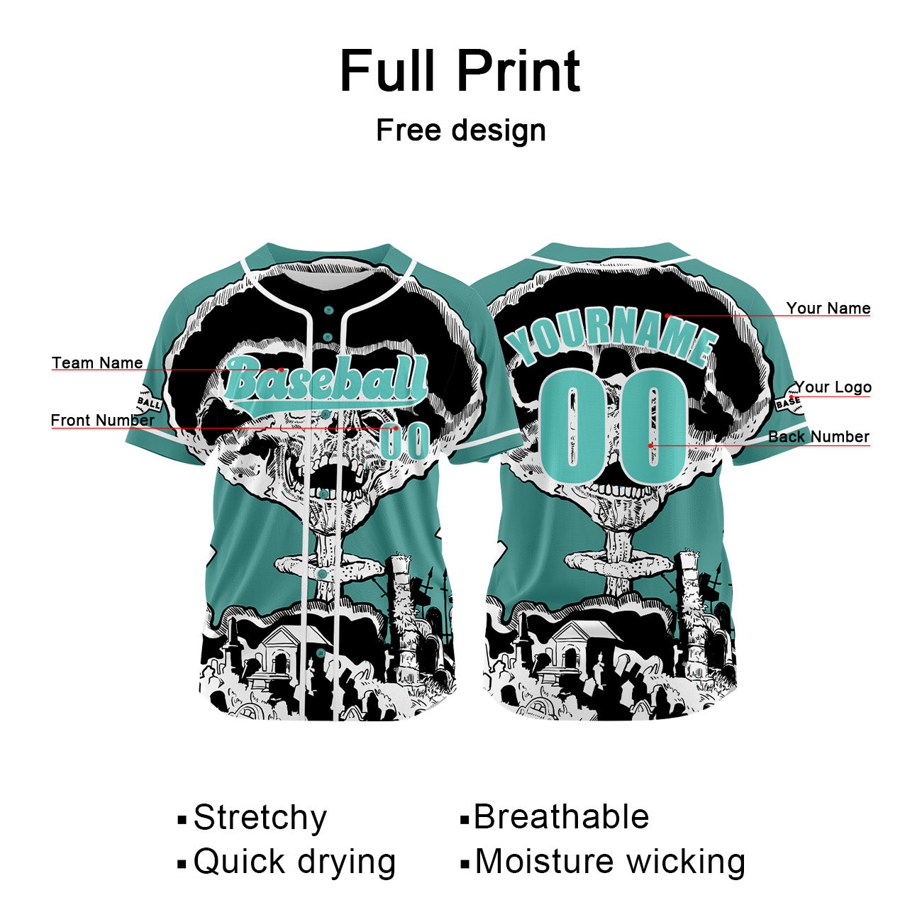 Custom Blue Green Baseball Jersey Personalized Baseball Shirt for Men Women Kids Youth enthsush