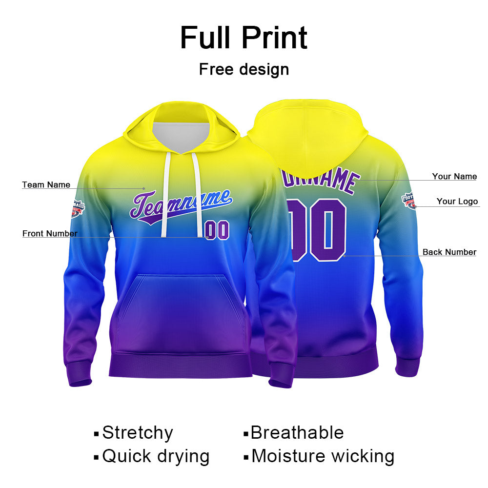 Custom Gradient Hoodie For Man Woman Girl Boy Print Your Logo Name Number Yellow Blue enthsush