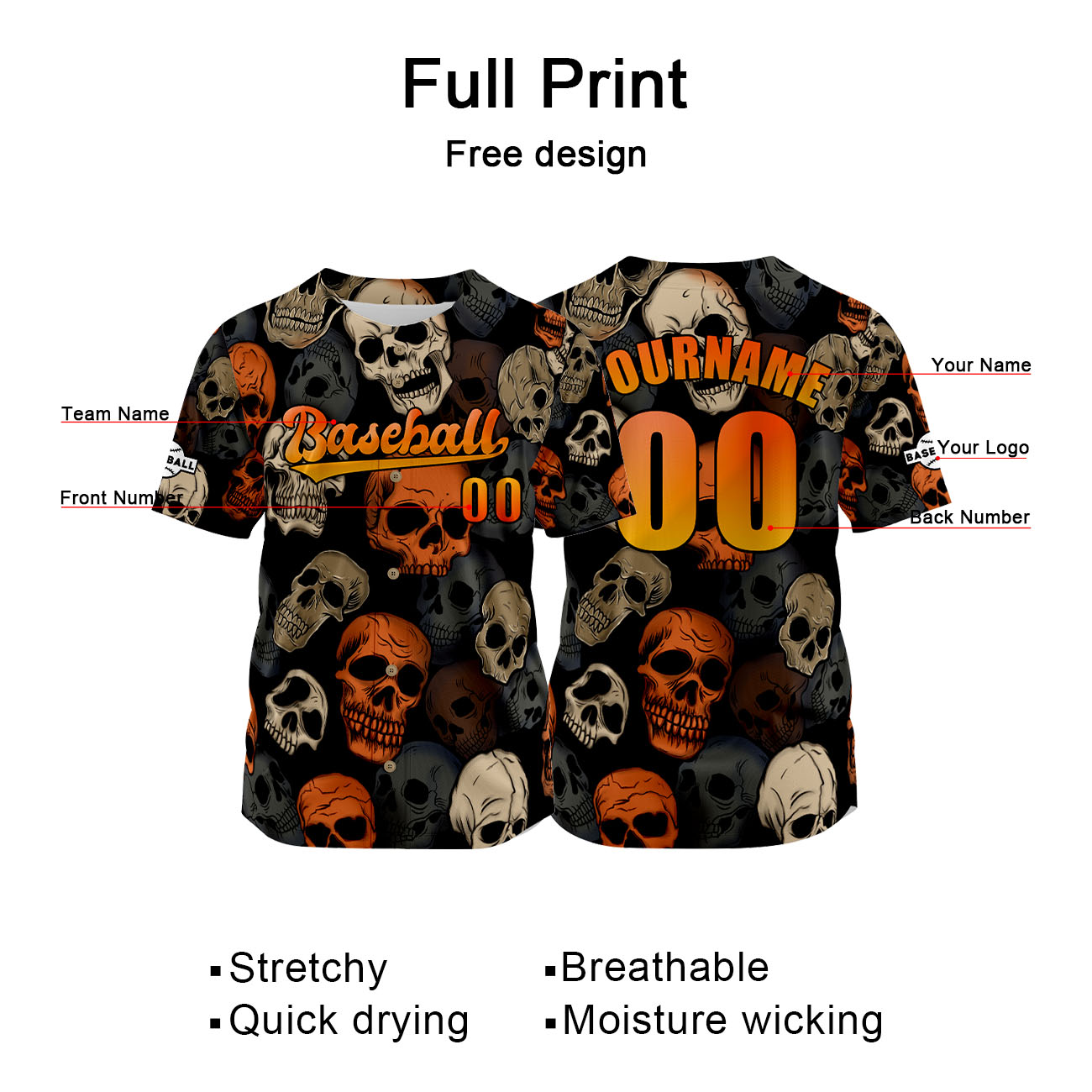 Custom Orange Jersey Personalized Baseball Shirt for Men Women Kids Youth enthsush