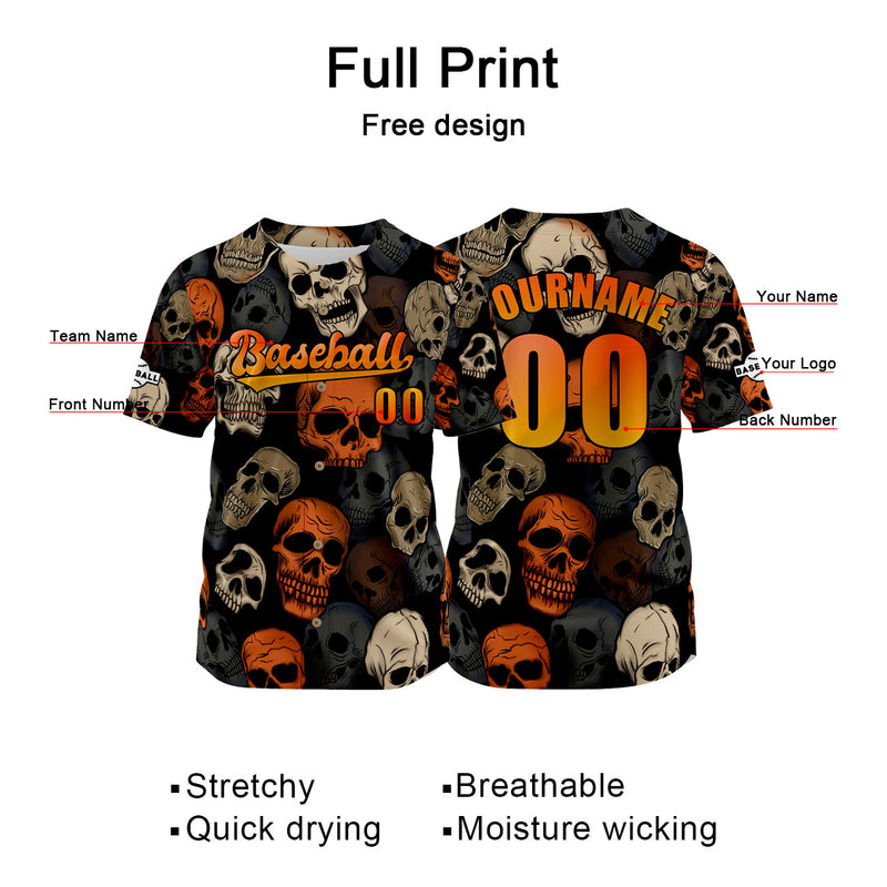 Custom Orange Jersey Personalized Baseball Shirt for Men Women Kids Youth