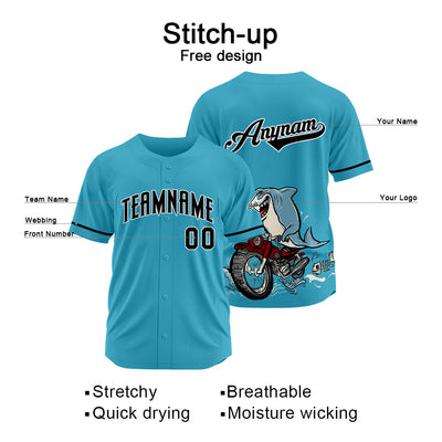 Custom Baseball Uniforms High-Quality for Adult Kids Optimized for Performance Motor shark-Light Blue enthsush