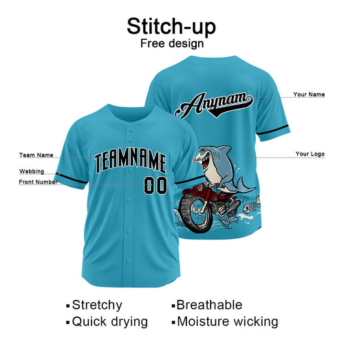 Custom Baseball Uniforms High-Quality for Adult Kids Optimized for Performance Motor shark-Light Blue enthsush