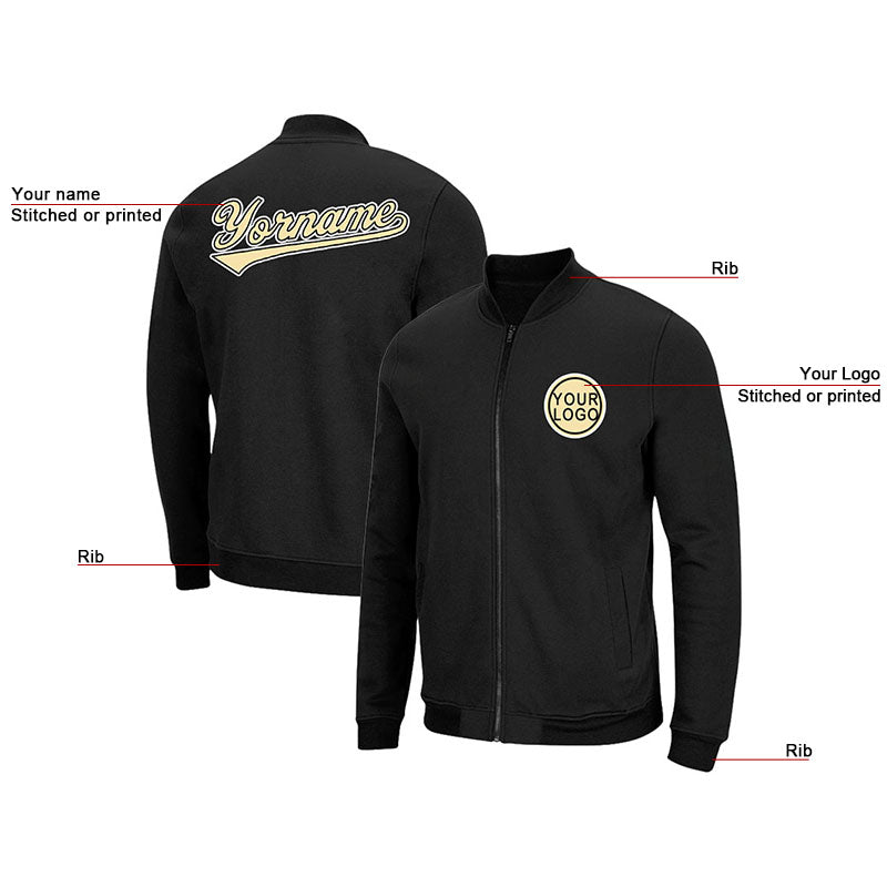 Custom Long Sleeve Windbreaker Jackets Uniform Printed Your Logo Name Number Black-Gold-White enthsush