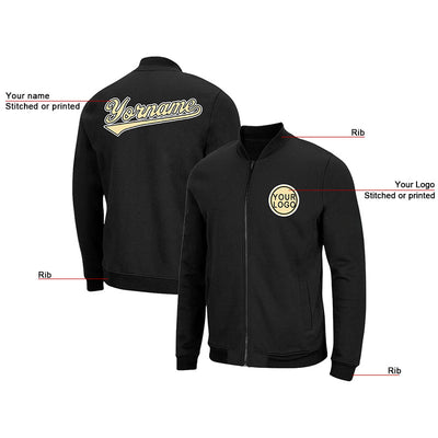 Custom Long Sleeve Windbreaker Jackets Uniform Printed Your Logo Name Number Black-Gold-White enthsush