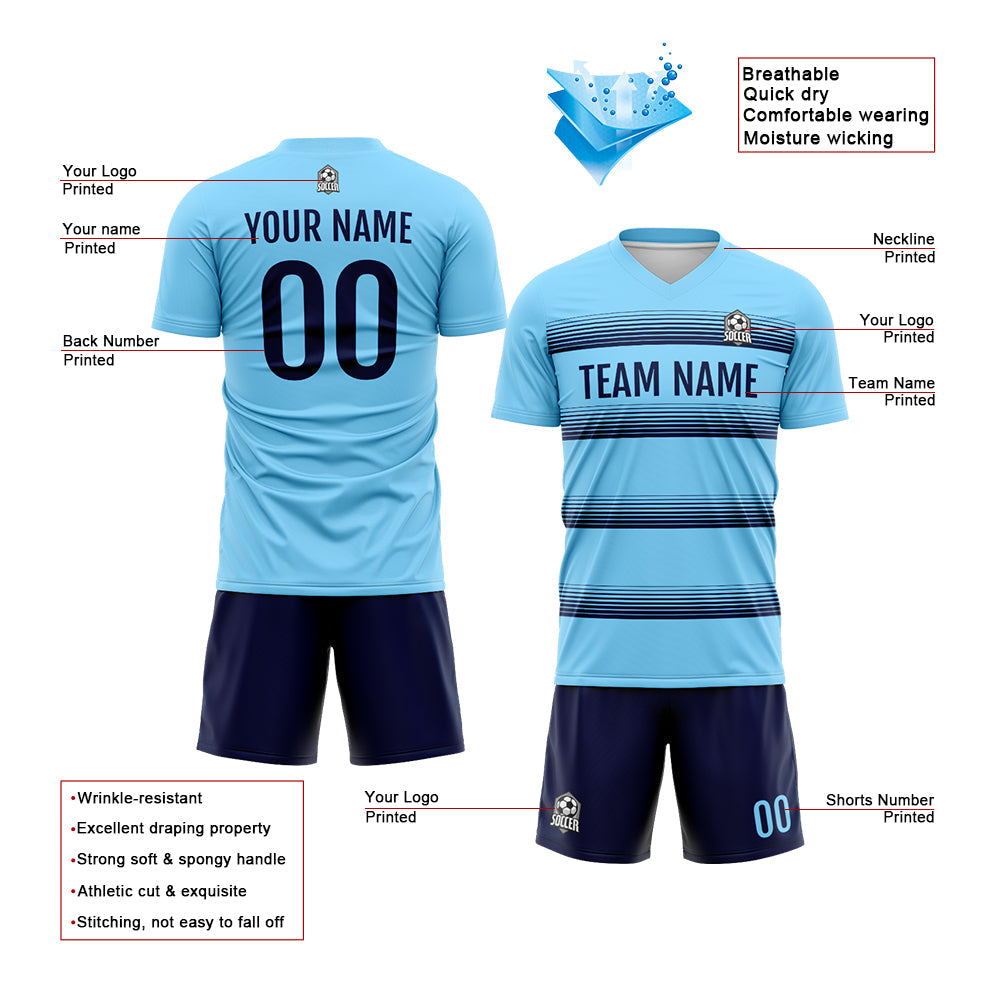 Custom Soccer Jerseys for Men Women Personalized Soccer Uniforms for Adult and Kid Light Blue-Navy enthsush