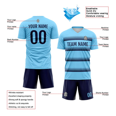 Custom Soccer Jerseys for Men Women Personalized Soccer Uniforms for Adult and Kid Light Blue-Navy enthsush