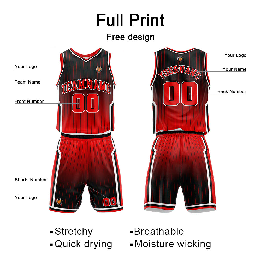 Custom Gradient Red Reversible Basketball Suit for Adults and Kids Personalized Jersey enthsush