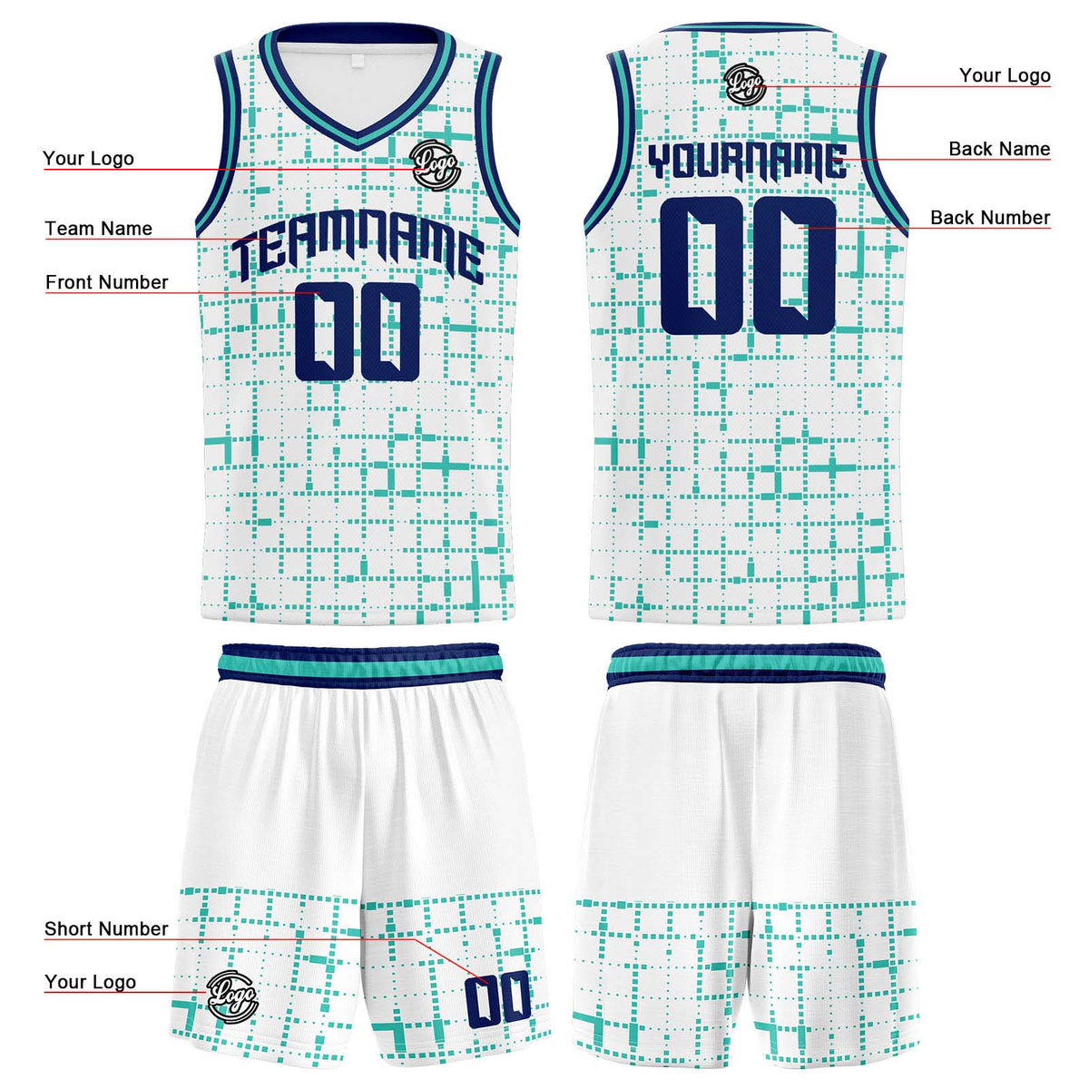 Custom White Teal Navy Basketball Jersey Uniform Suit Printed Your Logo Name Number enthsush