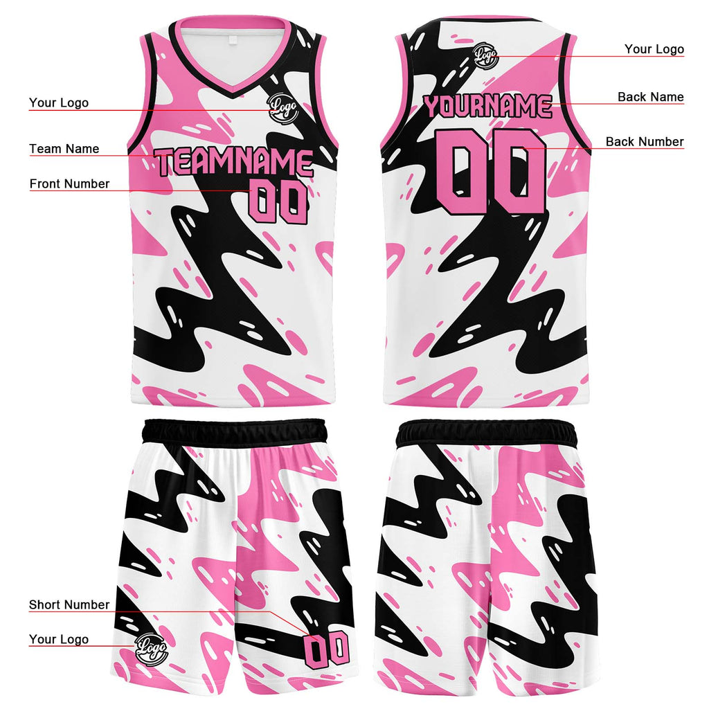 Custom White Black Pink Basketball Jersey Uniform Suit Printed Your Logo Name Number enthsush