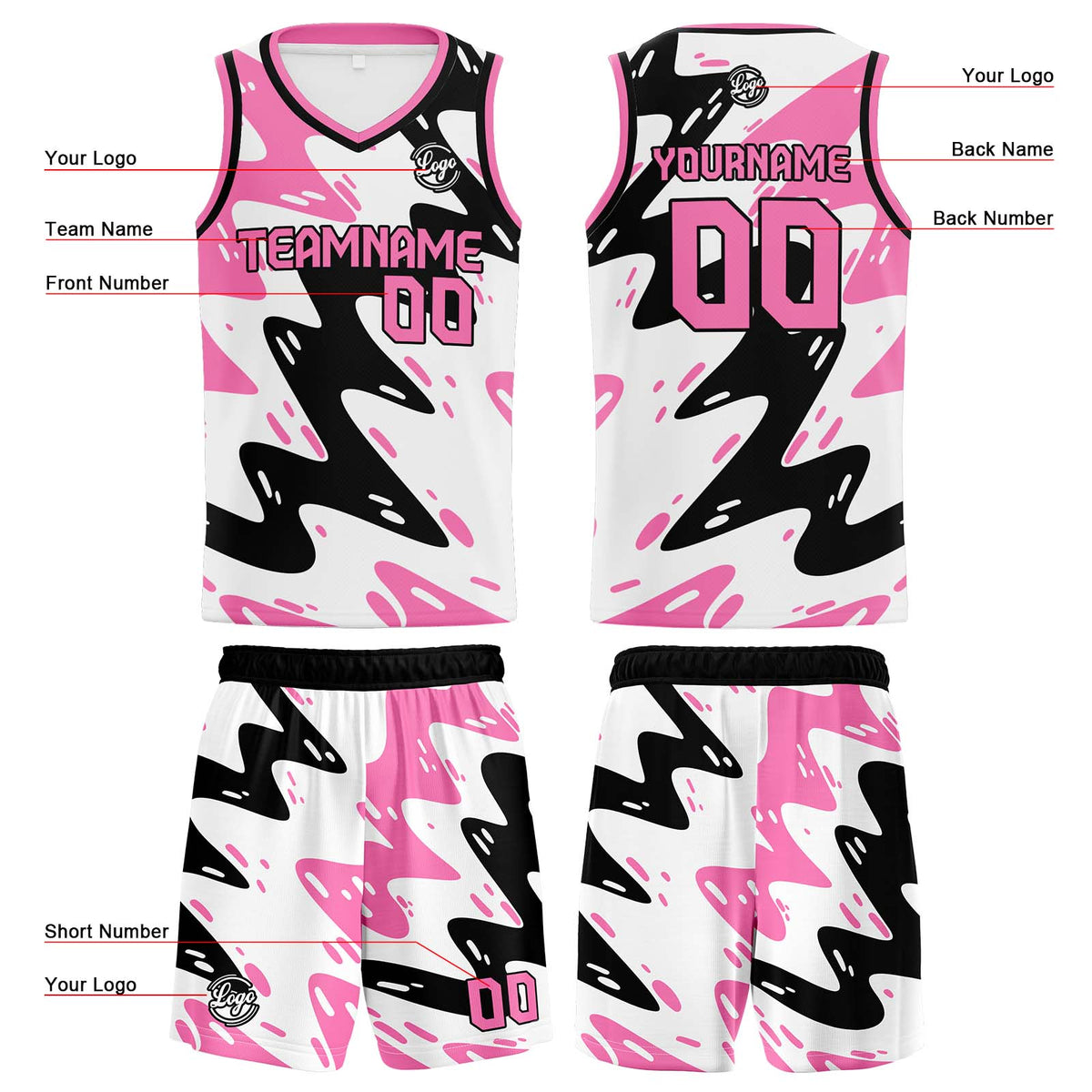 Custom White Black Pink Basketball Jersey Uniform Suit Printed Your Logo Name Number enthsush