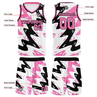 Custom White Black Pink Basketball Jersey Uniform Suit Printed Your Logo Name Number enthsush