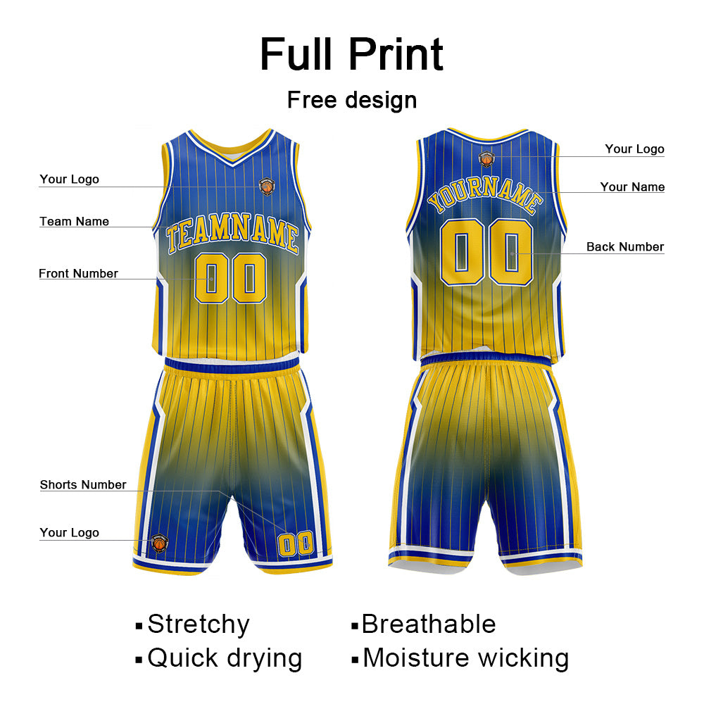 Custom Gradient Royal Yellow Reversible Basketball Suit for Adults and Kids Personalized Jersey enthsush