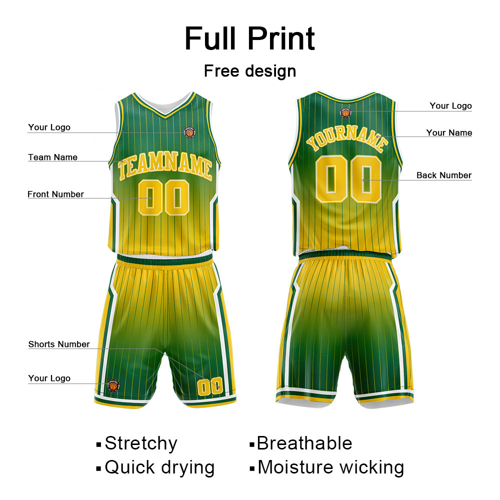 Custom Gradient Yellow Green Reversible Basketball Suit for Adults and Kids Personalized Jersey enthsush