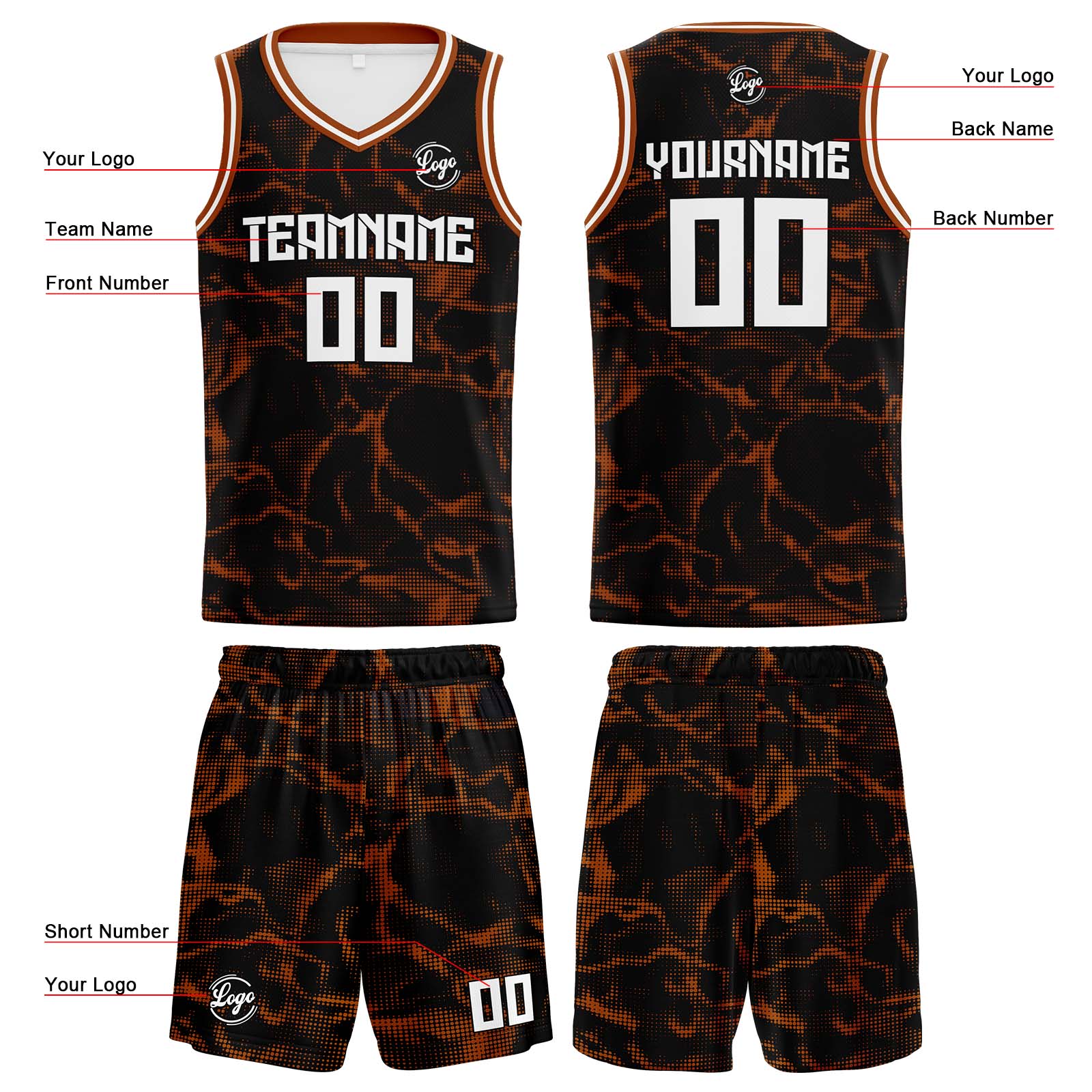 Custom Black Brown Reversible Basketball Suit for Adults and Kids Personalized Jersey enthsush