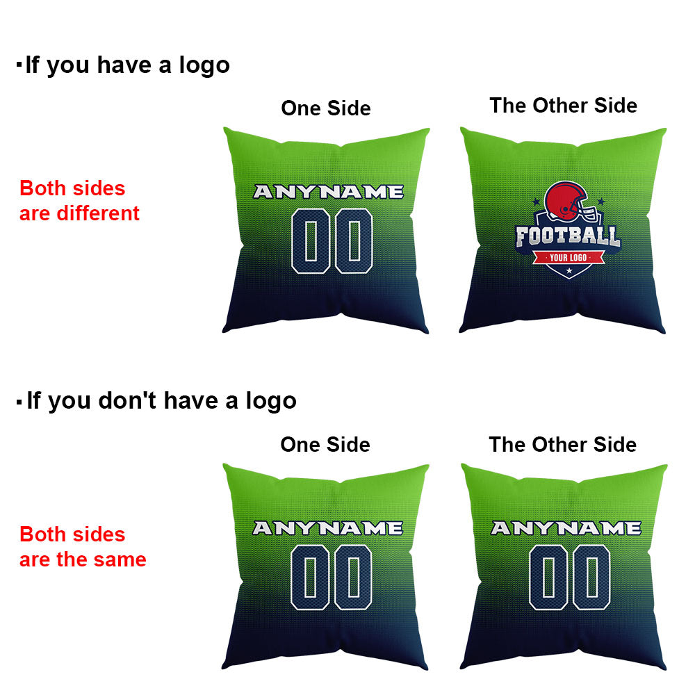 Custom Football Throw Pillow for Men Women Boy Gift Printed Your Personalized Name Number Navy&Neon Green&Gray enthsush