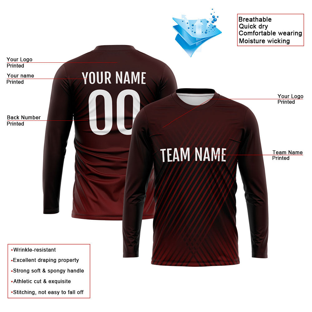 Custom Basketball Soccer Football Shooting Long T-Shirt for Adults and Kids Burgundy enthsush