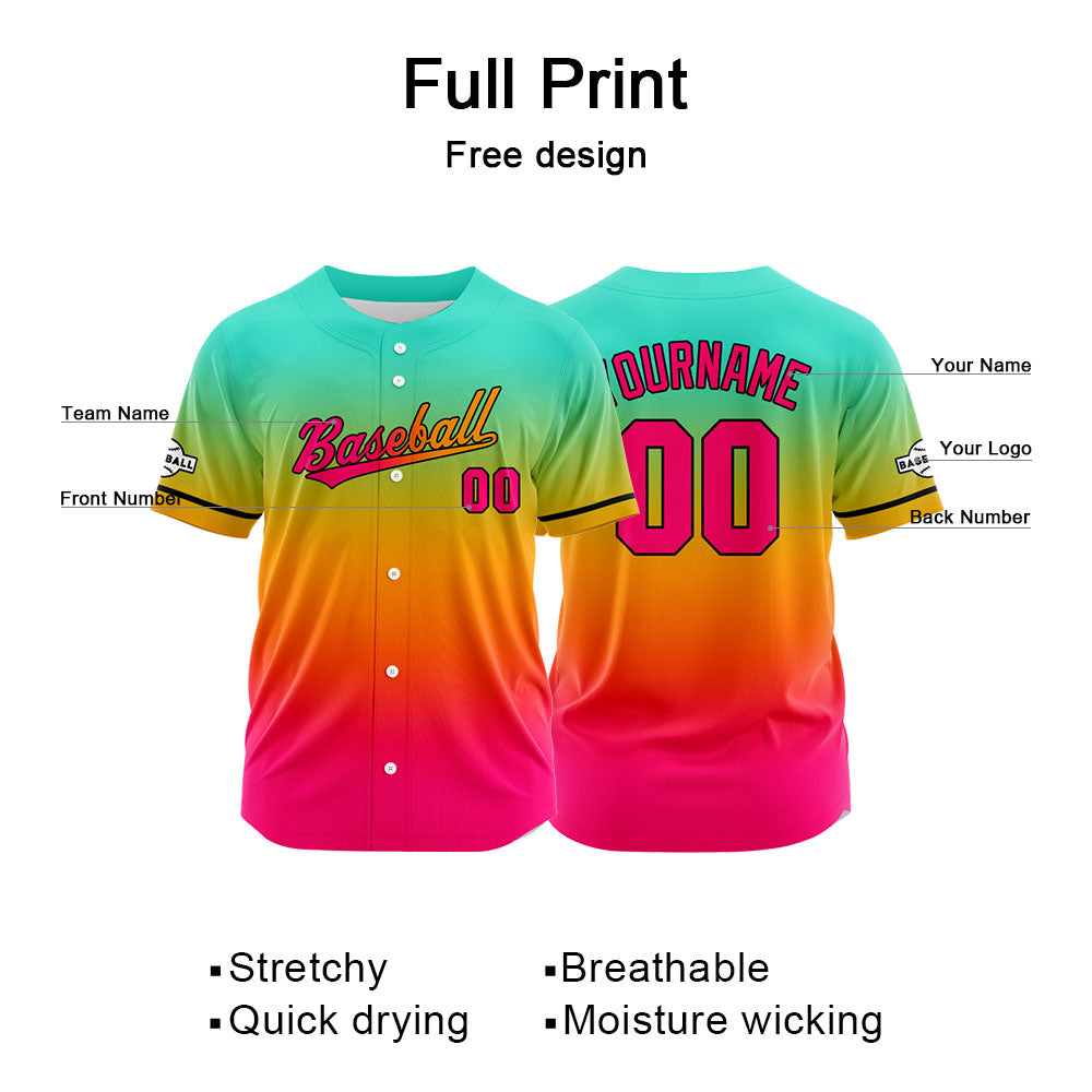 Custom Full Print Design Authentic Baseball Jersey pink red-orange-aqua enthsush