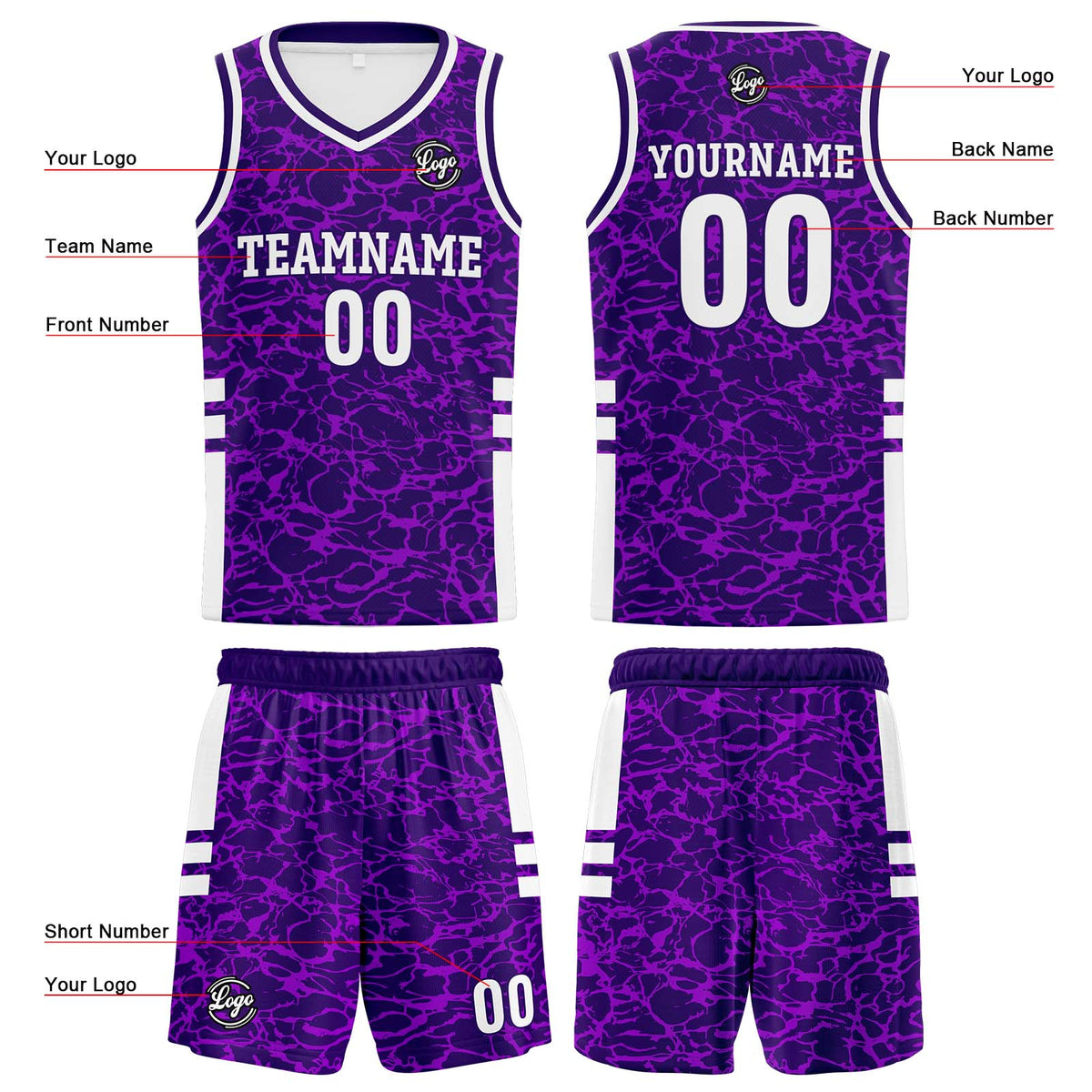 Custom Purple Reversible Basketball Suit for Adults and Kids Personalized Jersey enthsush