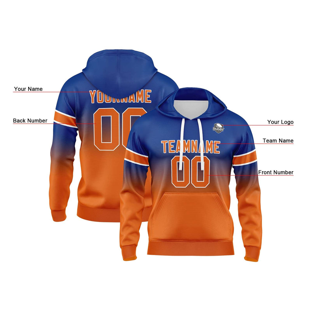 Custom Gradient Hoodie For Man Woman Girl Boy Print Your Logo Name Number Royal&Orange enthsush