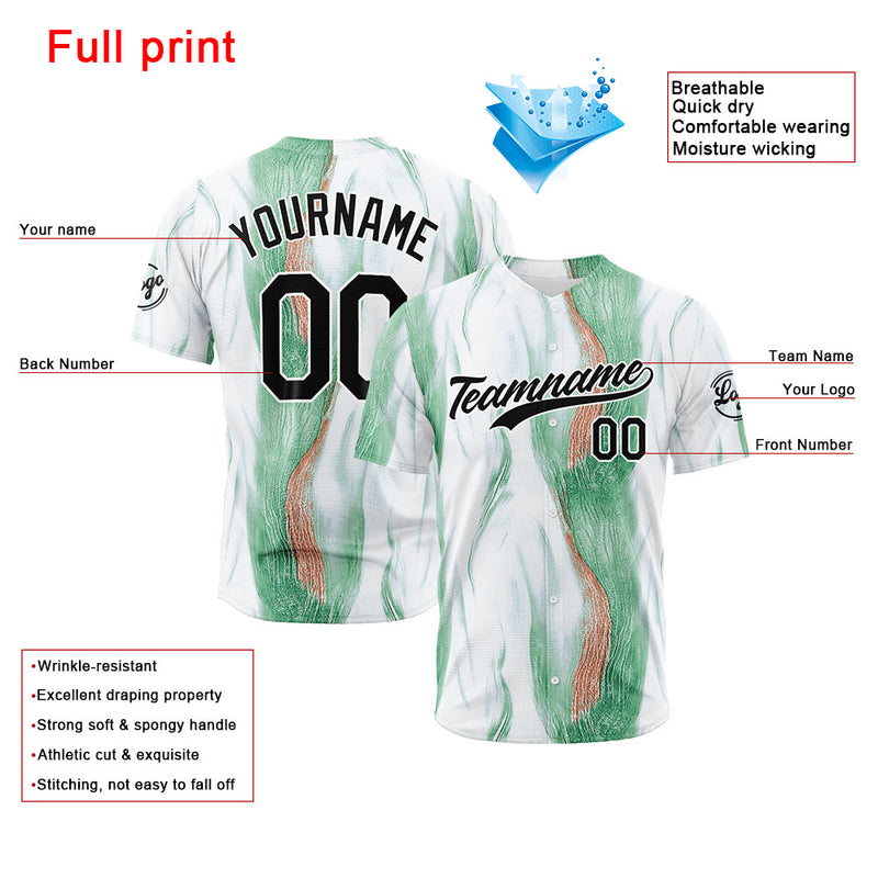 Custom Full Print Design Authentic Baseball Jersey White-Green