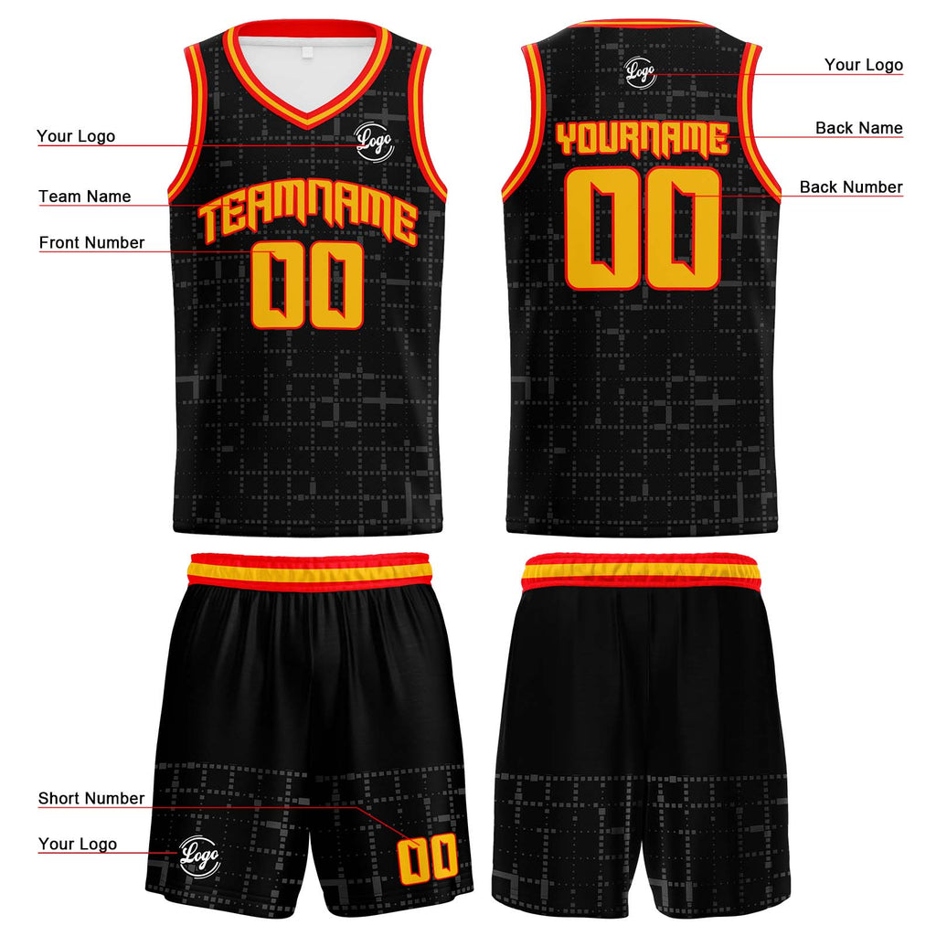 Custom Black Red Orange Reversible Basketball Suit for Adults and Kids Personalized Jersey enthsush