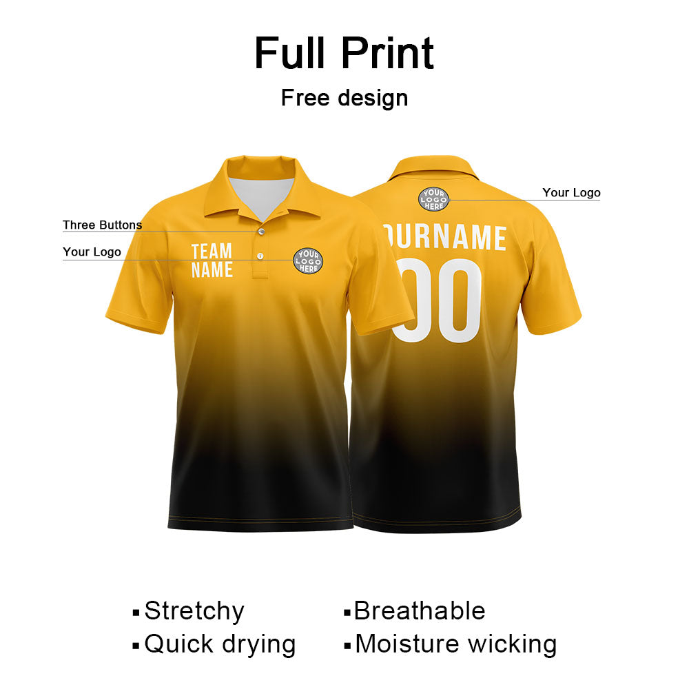 Custom Yellow Black Football Polo Shirts Add Your Unique Logo/Name/Number enthsush