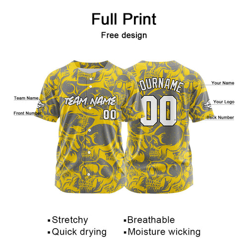 Custom Baseball Jersey Personalized Baseball Shirt for Men Women Kids Youth Teams Stitched and Print Yellow&Grey enthsush