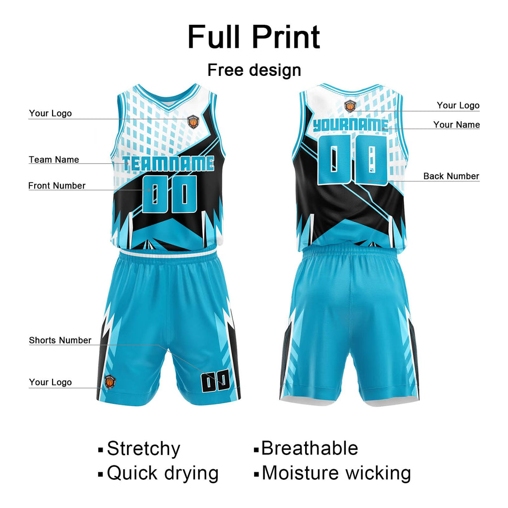 Custom Light Blue Basketball Jersey Uniform Suit Printed Your Logo Name Number enthsush