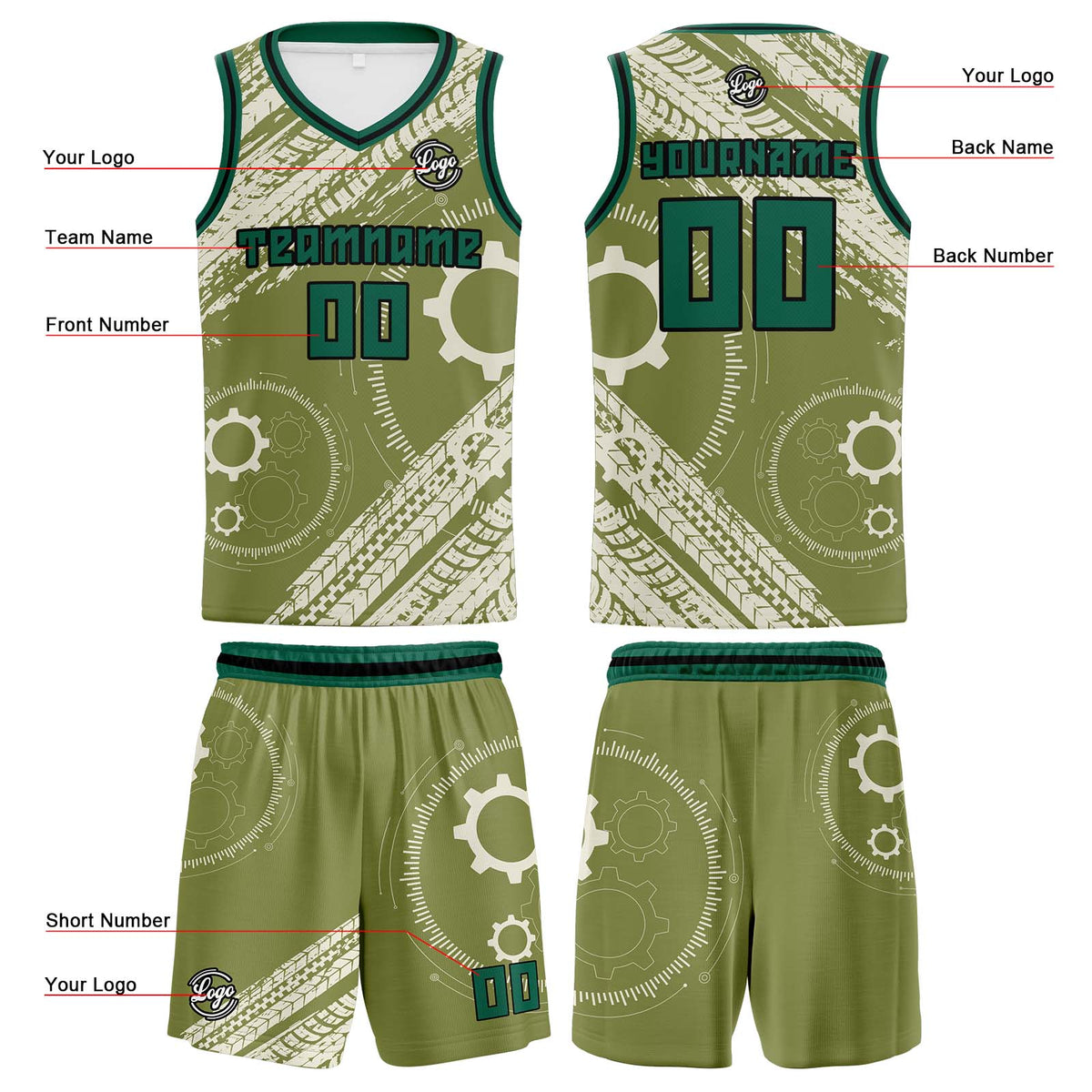 Custom Khaki Green Basketball Jersey Uniform Suit Printed Your Logo Name Number enthsush