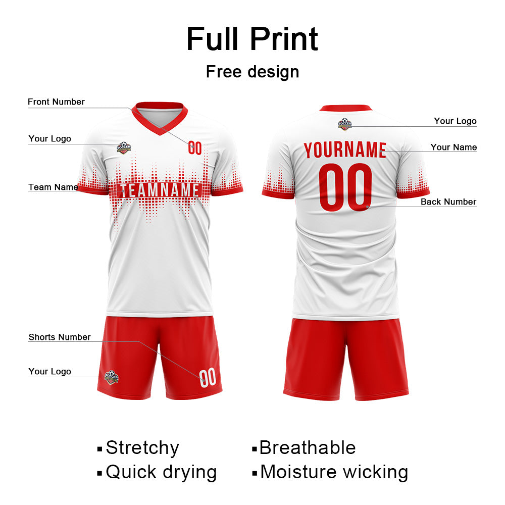 Custom Soccer Jerseys for Men Women Personalized Soccer Uniforms for Adult and Kid White-Red enthsush