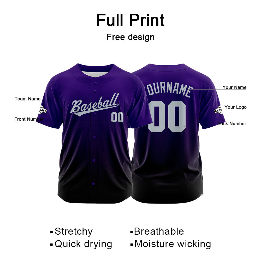 Custom Full Print Design Authentic Baseball Jersey black-purple enthsush