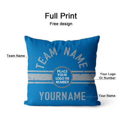 Custom Football Throw Pillow for Men Women Boy Gift Printed Your Personalized Name Number Light Blue & Gray & White enthsush