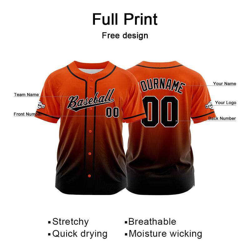 Custom Full Print Design Authentic Baseball Jersey black-orange