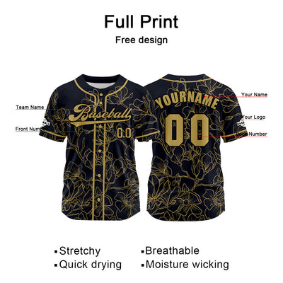 Custom Black Gold Jersey Personalized Baseball Shirt for Men Women Kids Youth enthsush