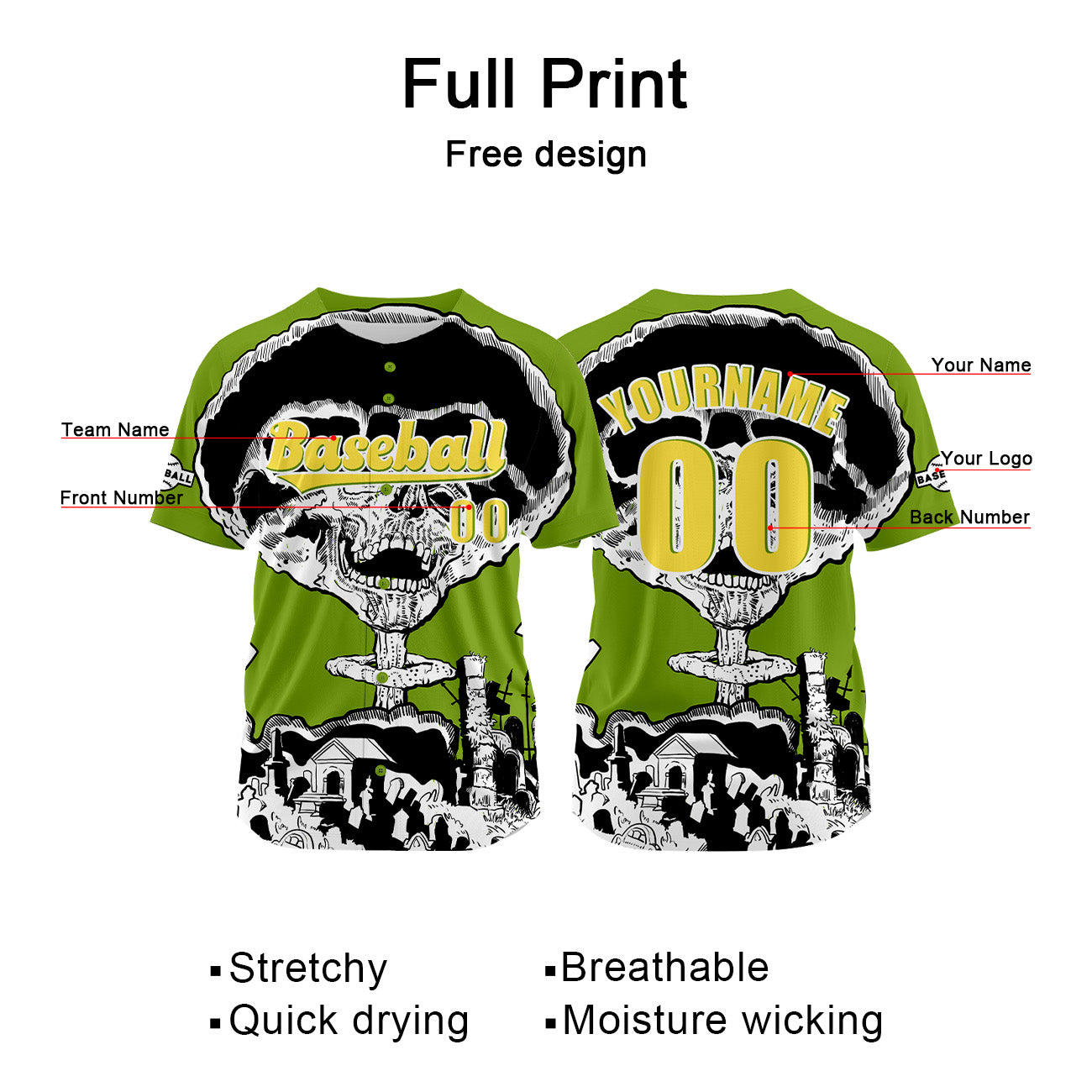 Custom Green Baseball Jersey Personalized Baseball Shirt for Men Women Kids Youth enthsush