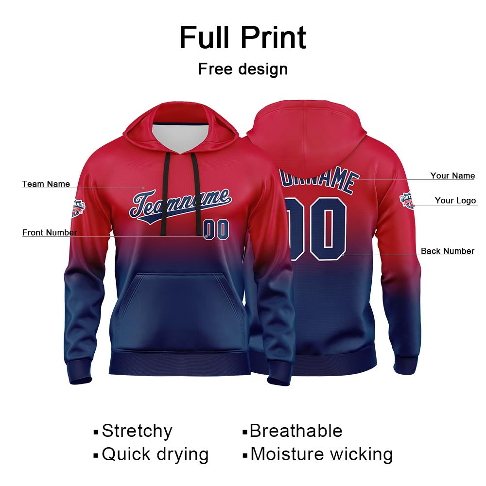 Custom Gradient Hoodie For Man Woman Girl Boy Print Your Logo Name Number Red Navy enthsush