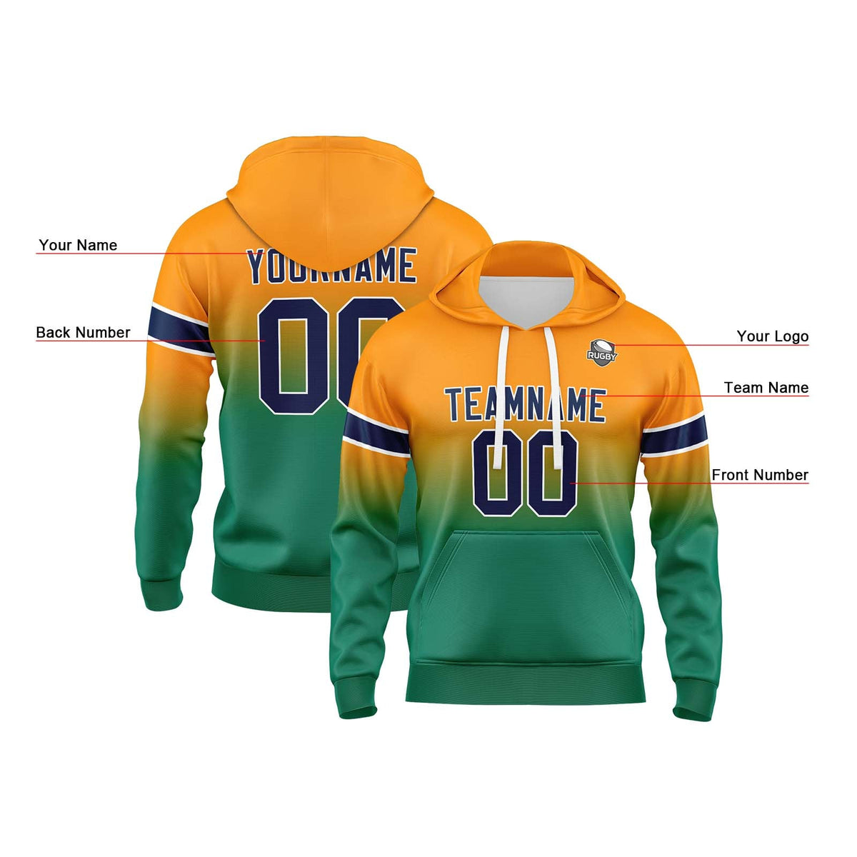 Custom Gradient Sweatshirt Hoodie For Man Woman Girl Boy Print Your Logo Name Number Orang&Green enthsush