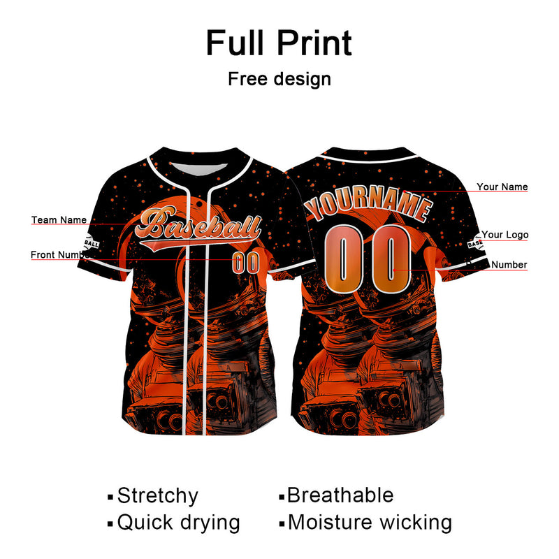 Custom Orange Jersey Personalized Baseball Shirt for Men Women Kids Youth