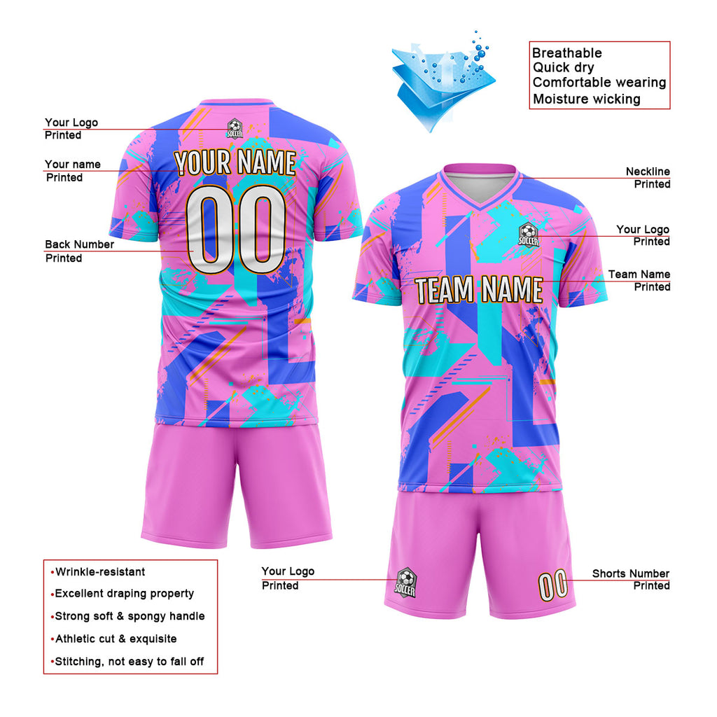Custom Pink Blue Soccer Jerseys for Men Women Personalized Soccer Uniforms for Adult and Kid enthsush