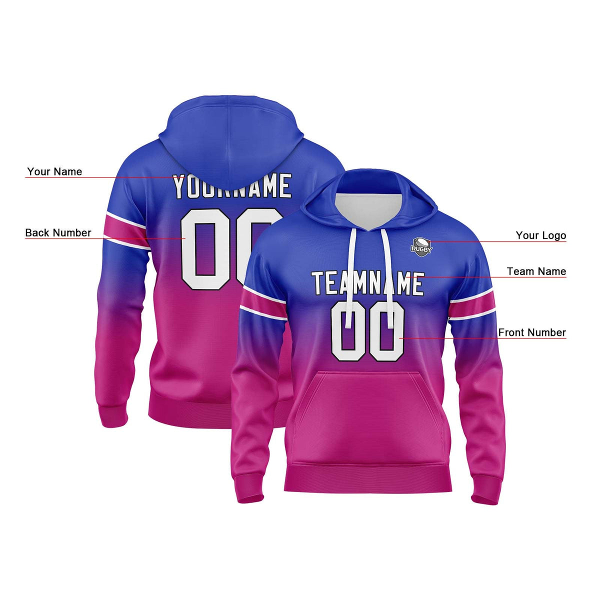 Custom Gradient Hoodie For Man Woman Girl Boy Print Your Logo Name Number Royal&Rose enthsush