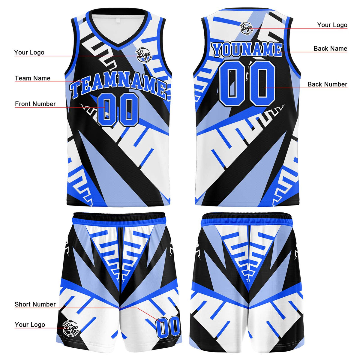 Custom White Black Blue Basketball Jersey Uniform Suit Printed Your Logo Name Number enthsush
