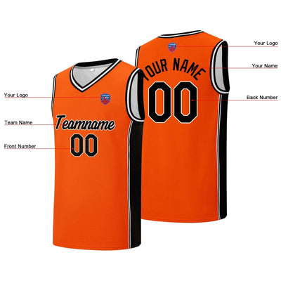 Custom basketball jersey shorts for men and women. Embroidered and printed name, number and logo Orange&Black enthsush